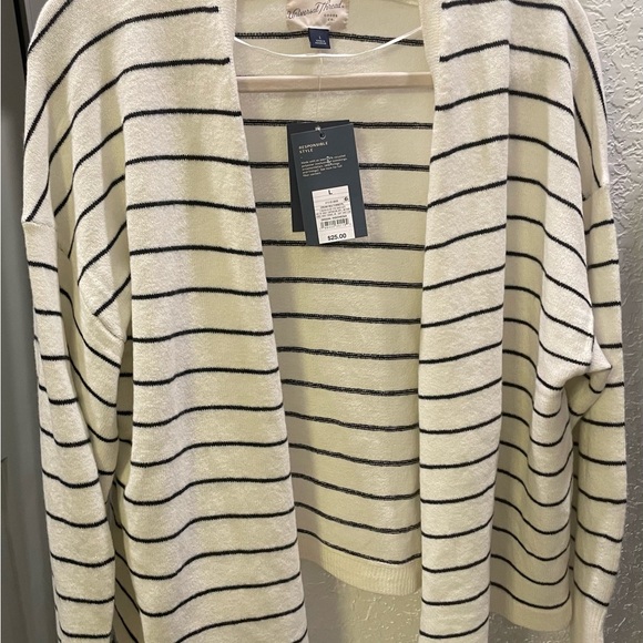 Charter Club Sweaters - Charter Club Black and White Striped Cardigan Sweater